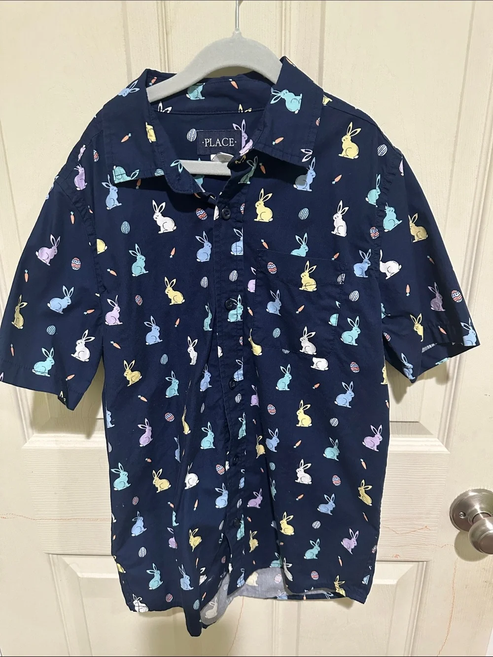 The Children's Place Navy Short-Sleeve Bunny Print Button-Down Shirt